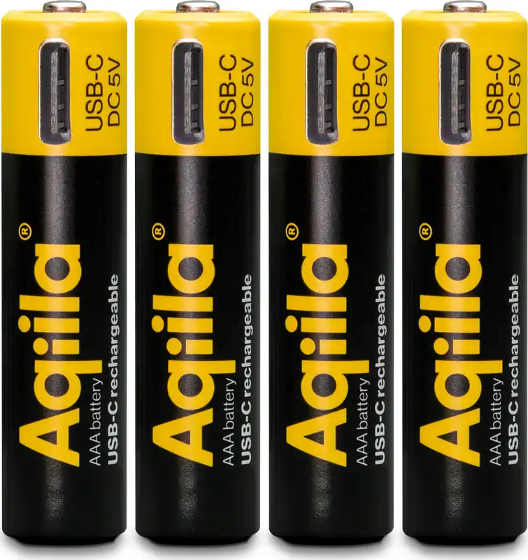 AqiilaAqiila USB-C Rechargeable AAA Battery (1,5 V / 600 mAh) 4-pack Black Ilmainen Palautus