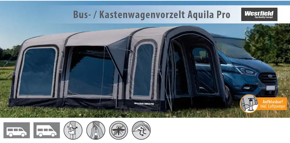Merkkituote Aqula Pro -ilmakaariteltta minibussiin ja matkailuautoon