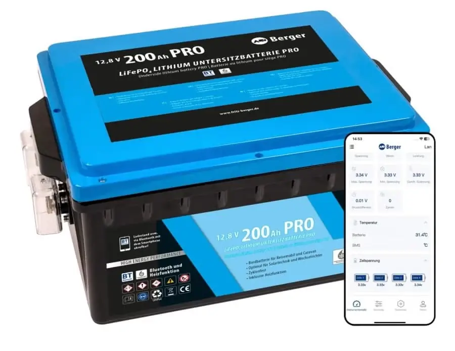 Berger LiFePO4 litium-penkinalusakku Pro, 200 Ah, 12V, bluetooth ja lämmitys Kausialennus