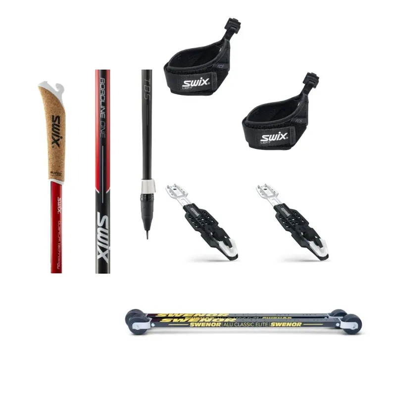 Swenor Classic rollerskis + Rottefella bindings + Swix Roadline 1 rollerski poles Loppuunmyynti